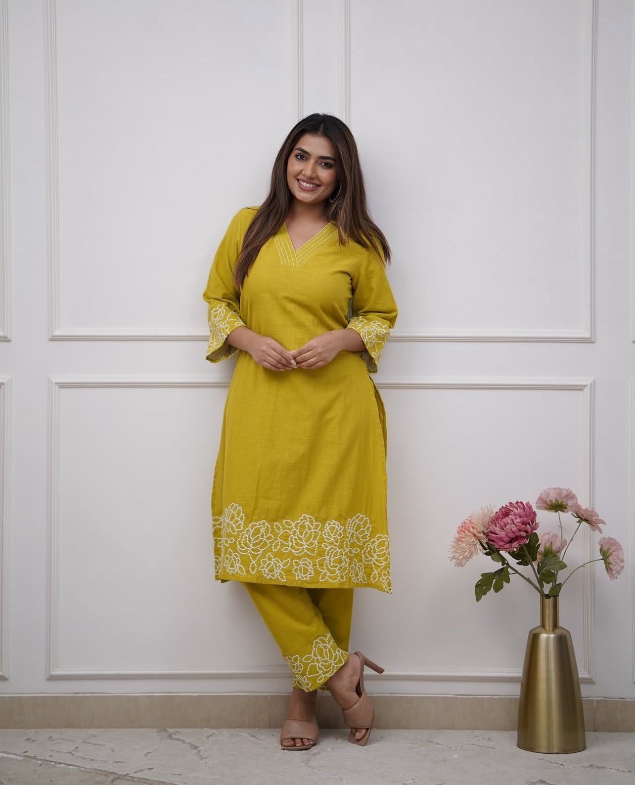 Cotton 60×60 Embroidered Kurti with Pant Set