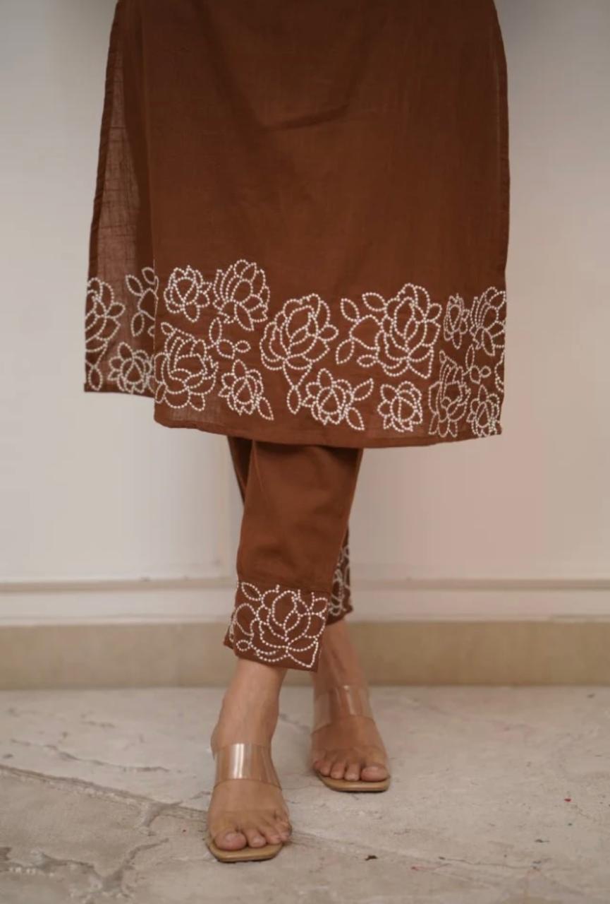 Cotton 60×60 Embroidered Kurti with Pant Set