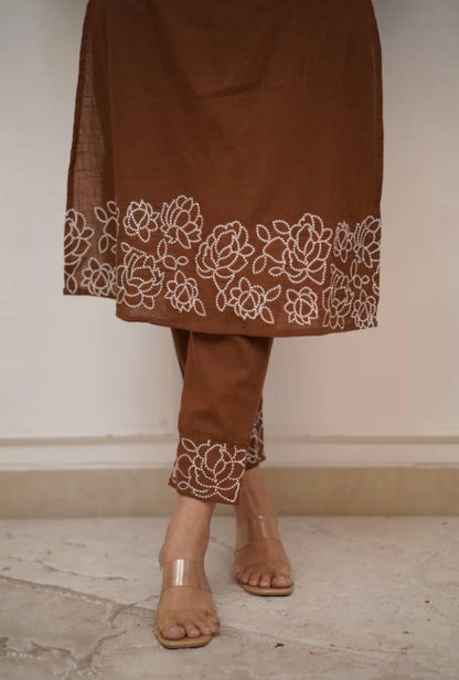 Cotton 60×60 Embroidered Kurti with Pant Set