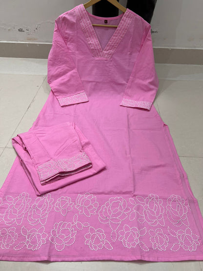 Cotton 60×60 Embroidered Kurti with Pant Set