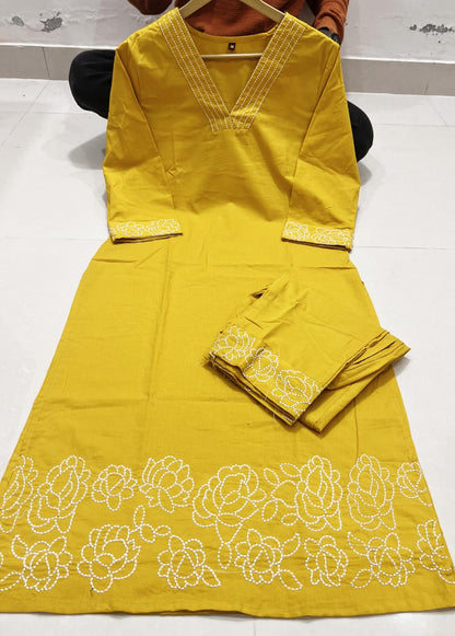Cotton 60×60 Embroidered Kurti with Pant Set