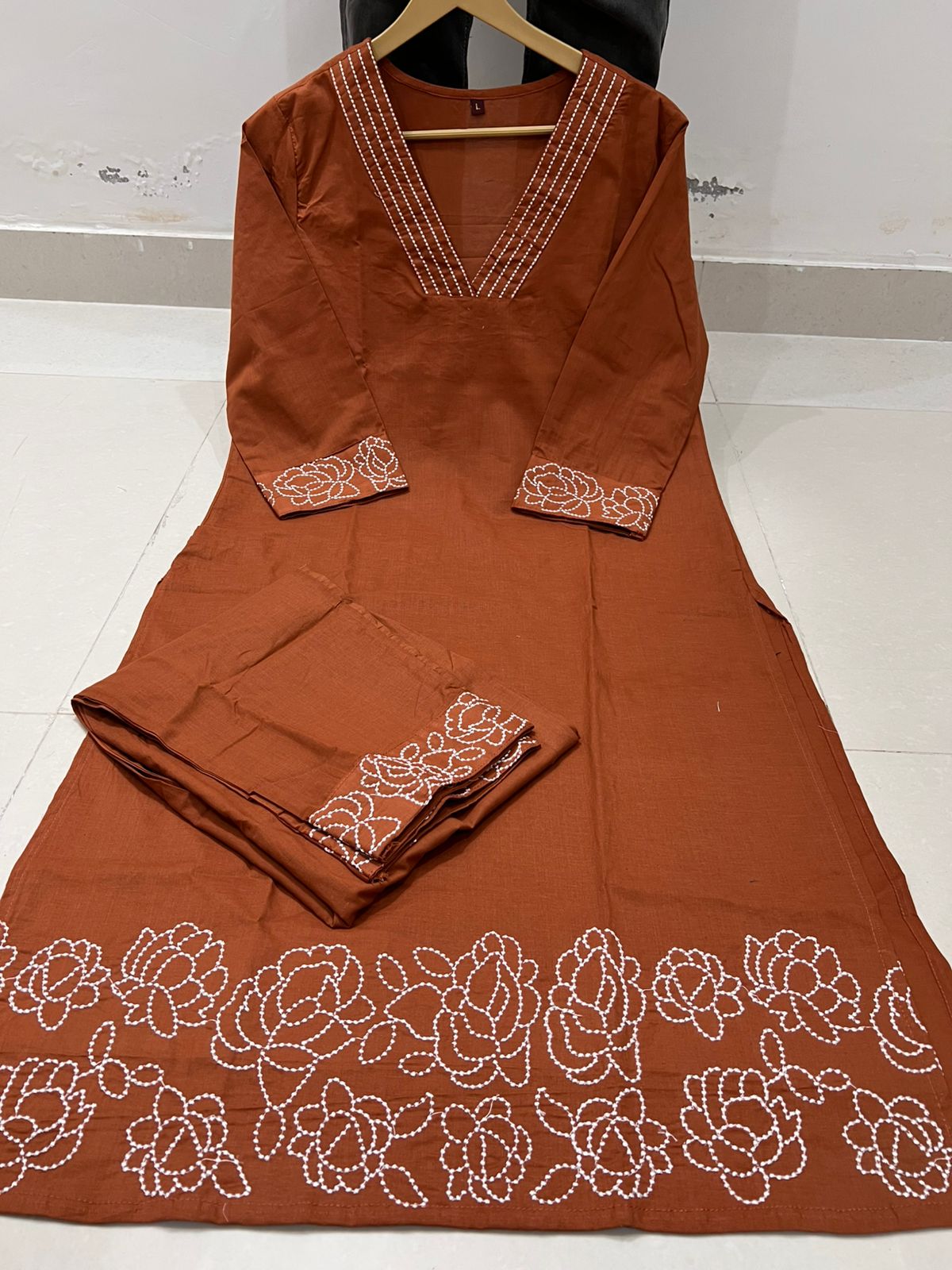 Cotton 60×60 Embroidered Kurti with Pant Set