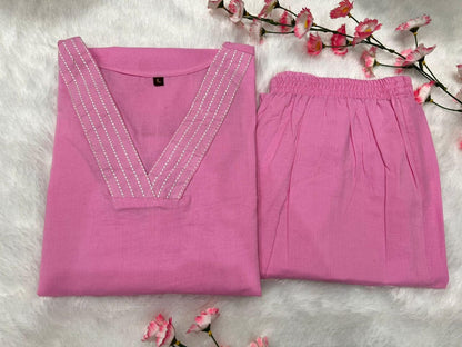 Cotton 60×60 Embroidered Kurti with Pant Set
