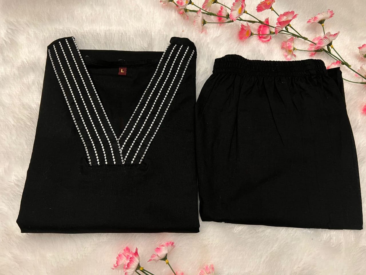 Cotton 60×60 Embroidered Kurti with Pant Set