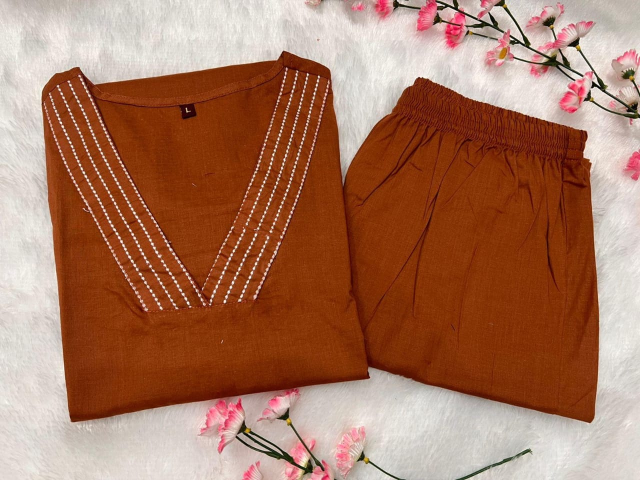 Cotton 60×60 Embroidered Kurti with Pant Set