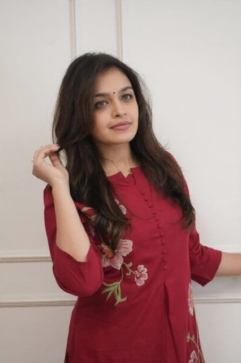 Cotton 60/60 Embroidered Two-Piece Kurti Pant Set