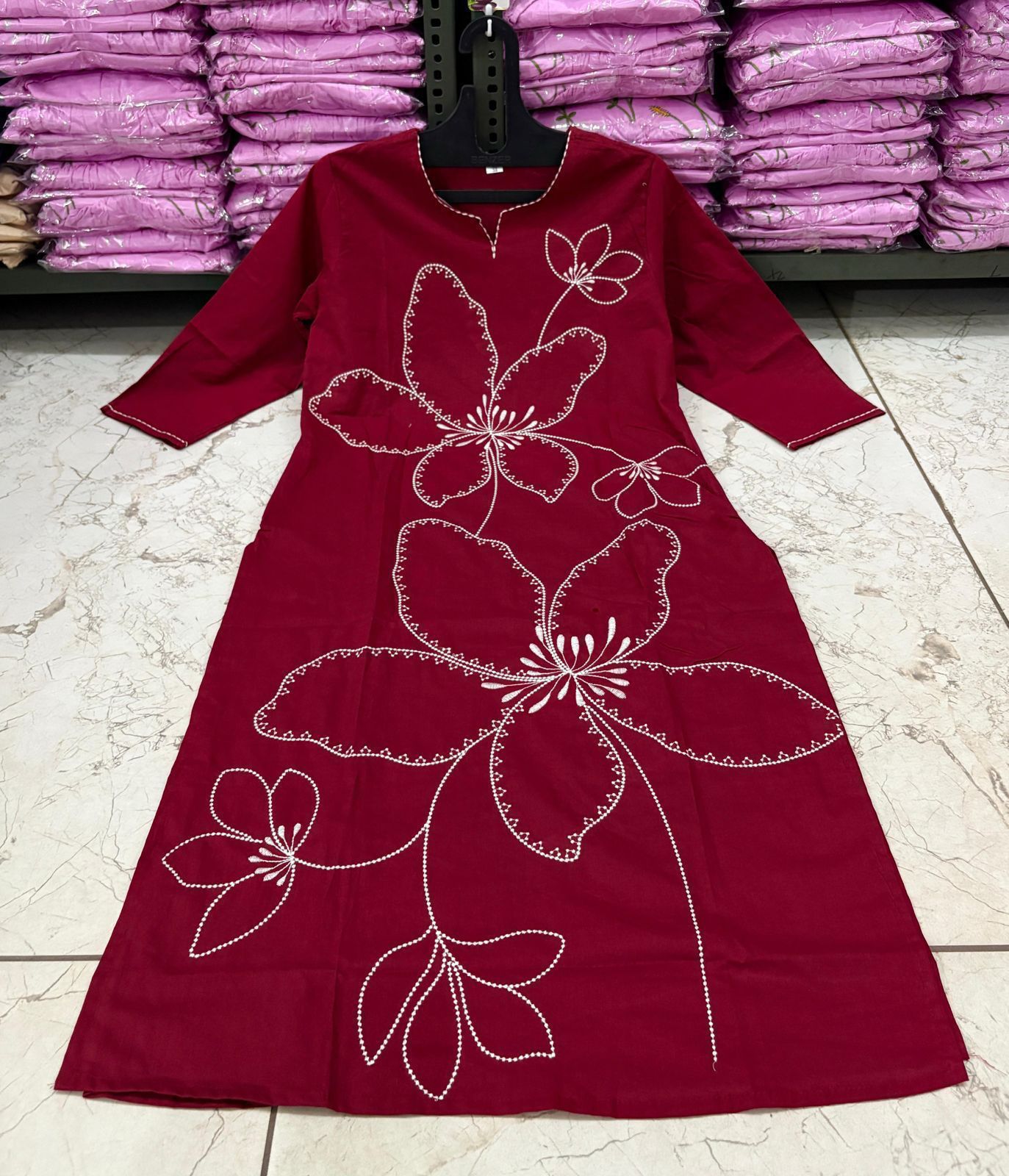 Cotton 60/60 Embroidery Work Kurti with Pant | Fully Stitched Set