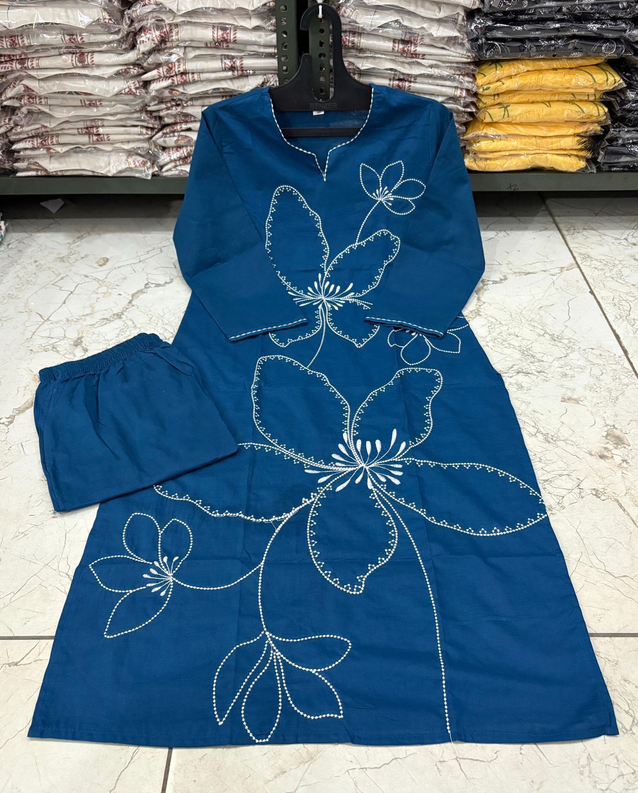 Cotton 60/60 Embroidery Work Kurti with Pant | Fully Stitched Set