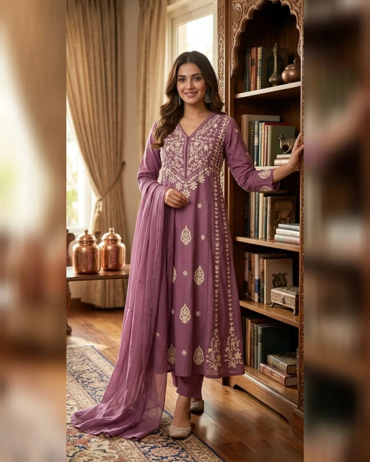 Cotton 60/60 Kurta Palazzo Dupatta Set with Crochet Embroidery