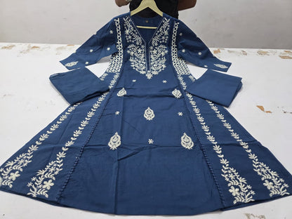 Cotton 60/60 Kurta Palazzo Dupatta Set with Crochet Embroidery