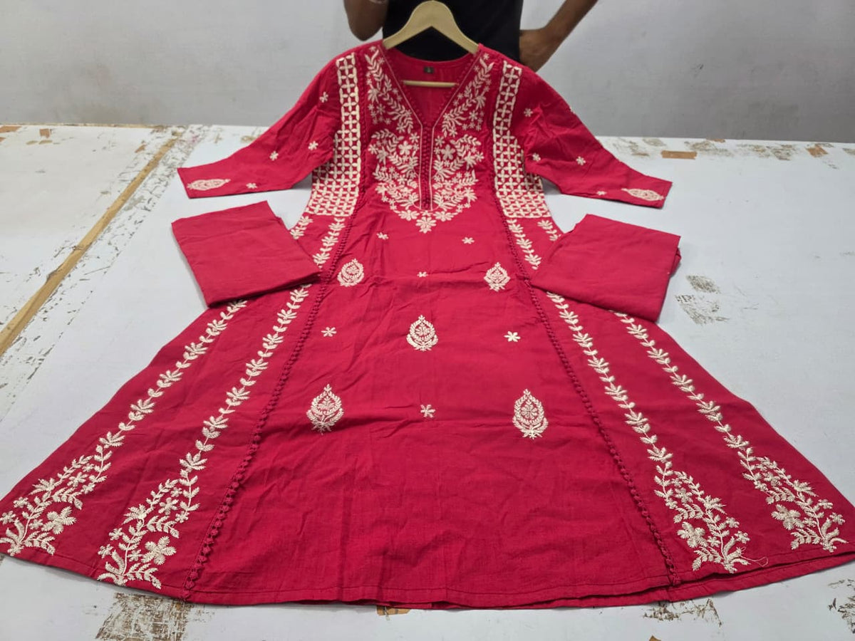 Cotton 60/60 Kurta Palazzo Dupatta Set with Crochet Embroidery