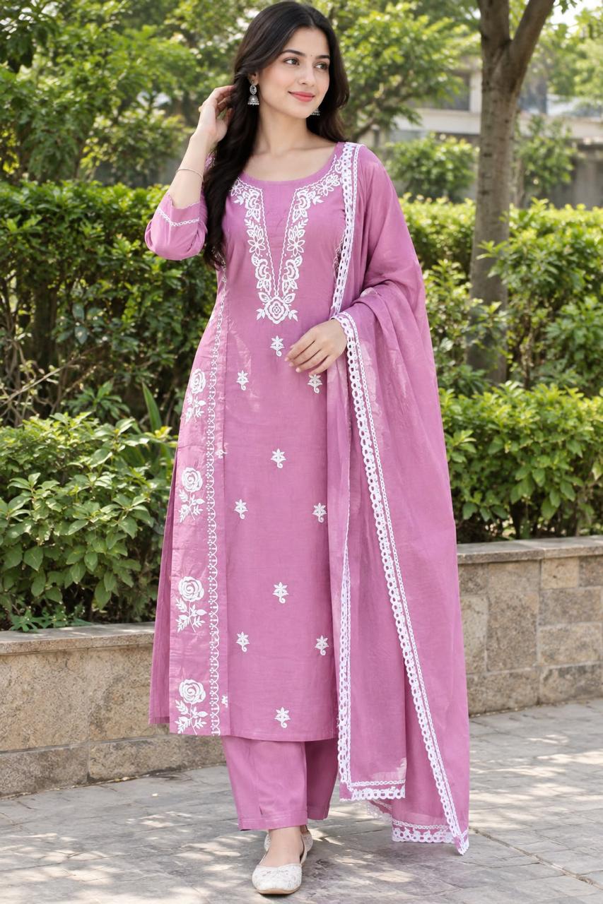 Cotton 60×60 Kurti Pant Dupatta Suit Set