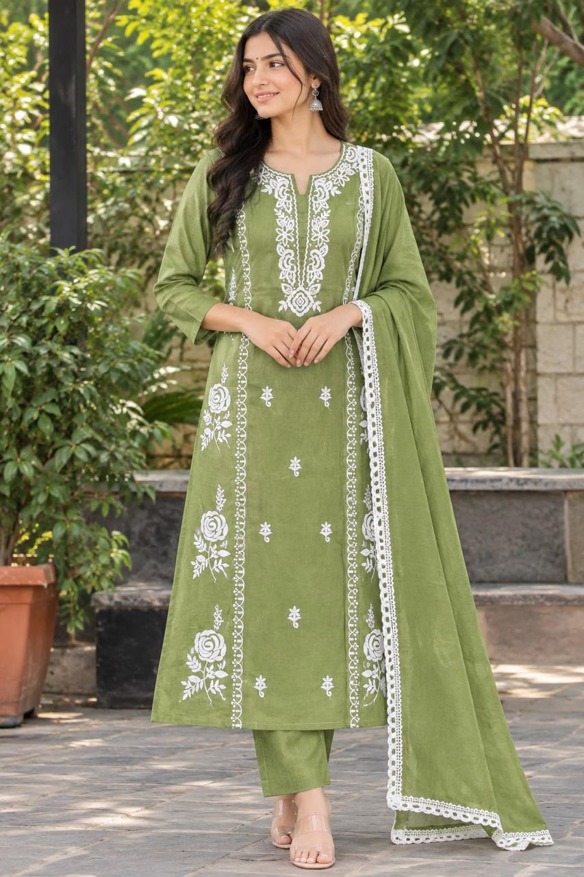 Cotton 60×60 Kurti Pant Dupatta Suit Set