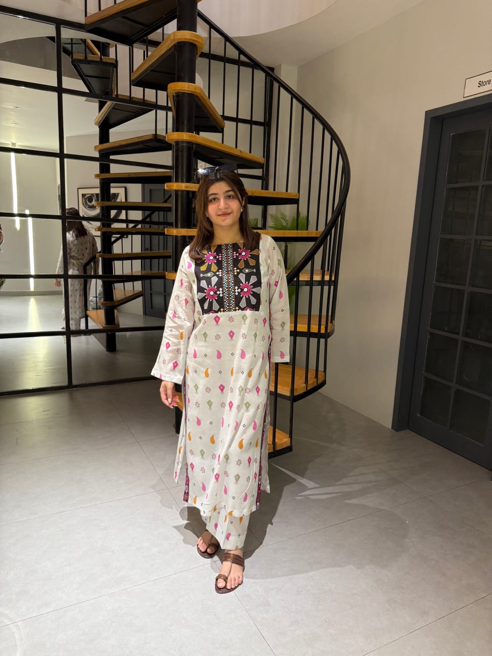 Cotton 60/60 Straight Kurti with Palazzo Set | Embroidered Yoke | 2-Piece