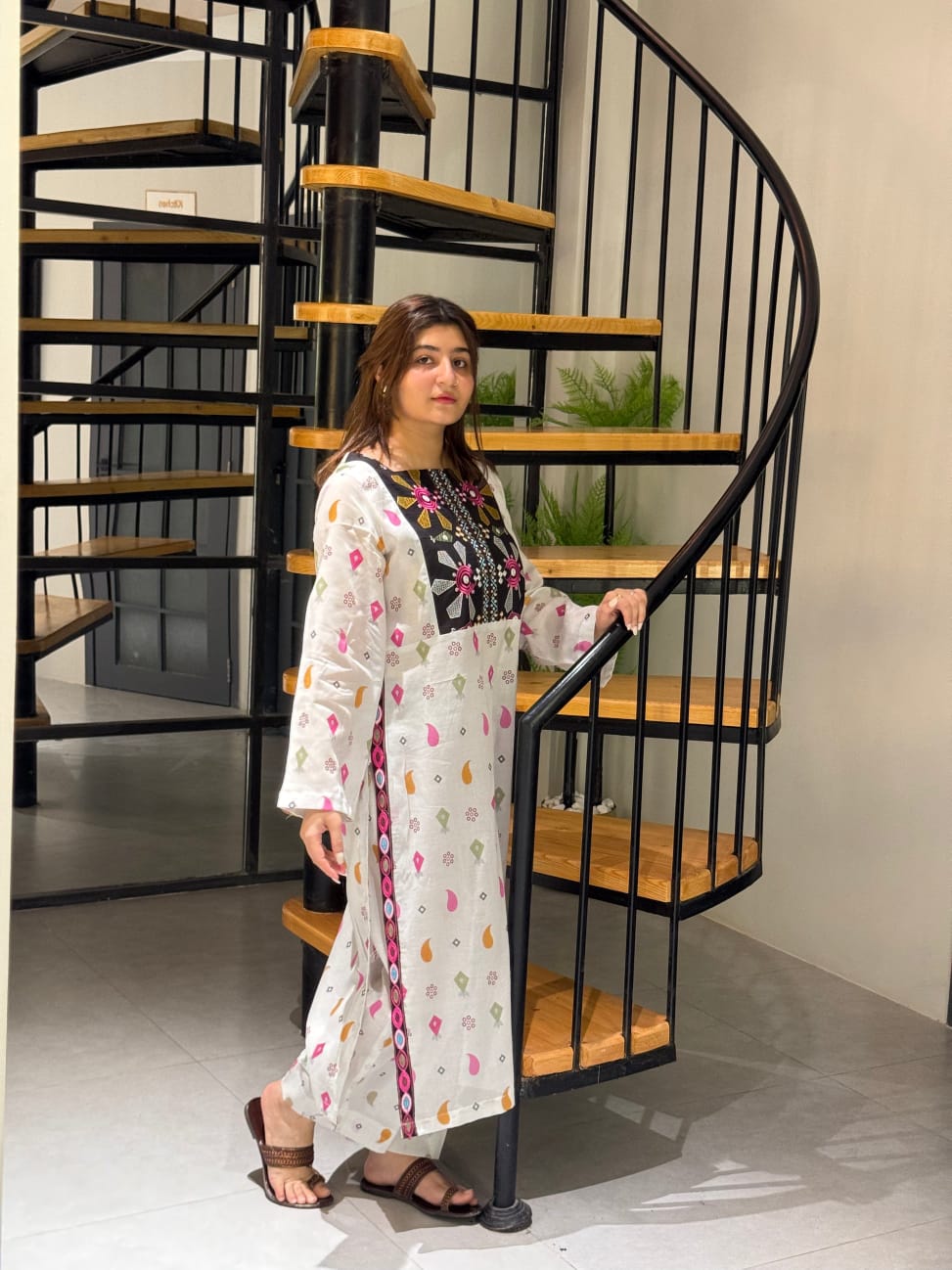 Cotton 60/60 Straight Kurti with Palazzo Set | Embroidered Yoke | 2-Piece