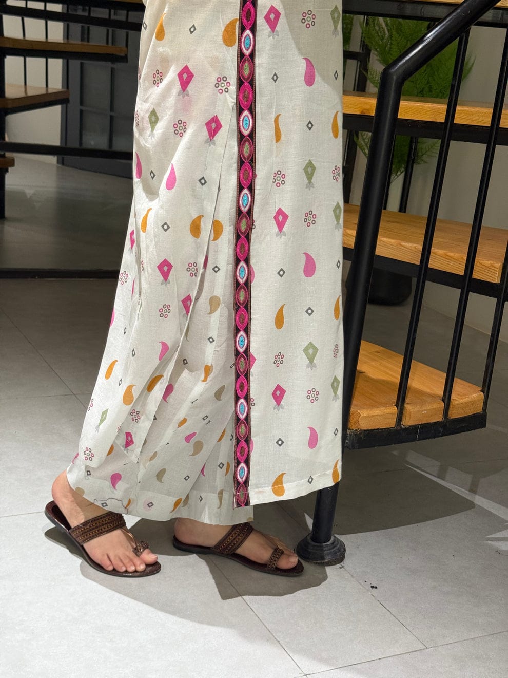 Cotton 60/60 Straight Kurti with Palazzo Set | Embroidered Yoke | 2-Piece