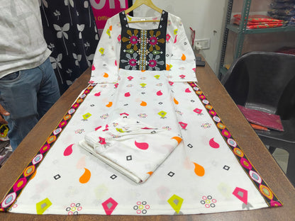 Cotton 60/60 Straight Kurti with Palazzo Set | Embroidered Yoke | 2-Piece