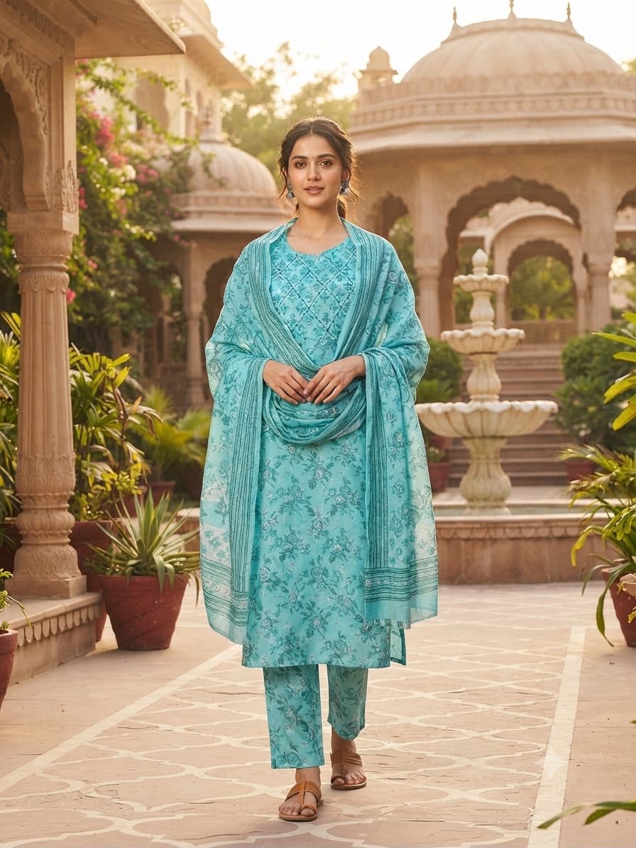 Cotton 60×60 Straight Printed Suit Set