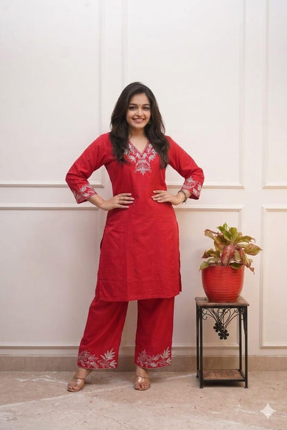 Cotton 60/60 Zari Work Kurta Pant Set