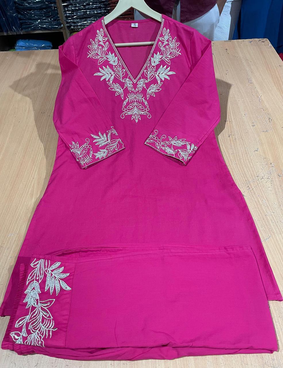 Cotton 60/60 Zari Work Kurta Pant Set