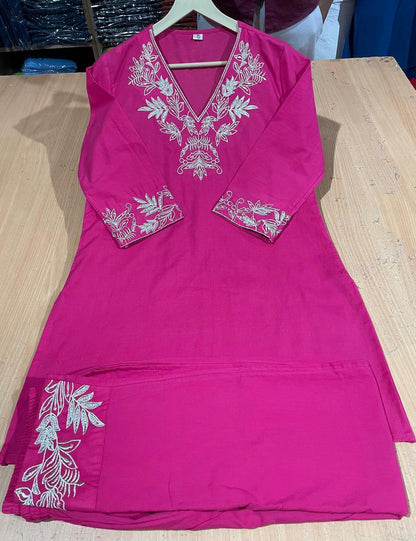 Cotton 60/60 Zari Work Kurta Pant Set