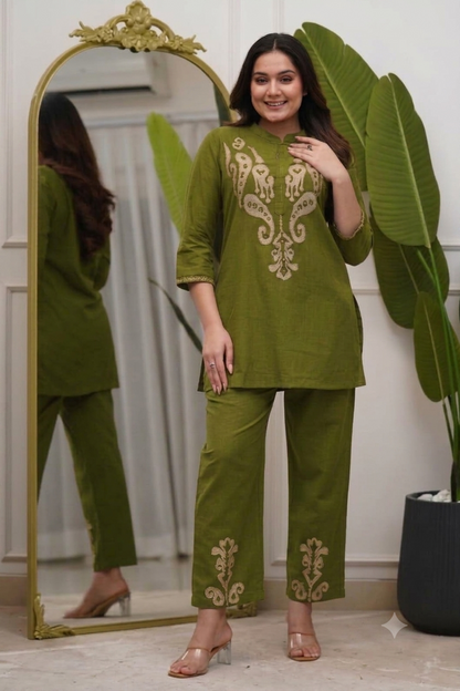 Cotton 60x60 Embroidered Co-Ord Set | 2 Piece Cord Set
