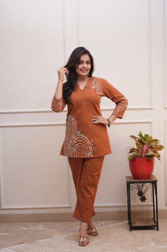 Cotton 60x60 Embroidered Co-Ord Set for Women