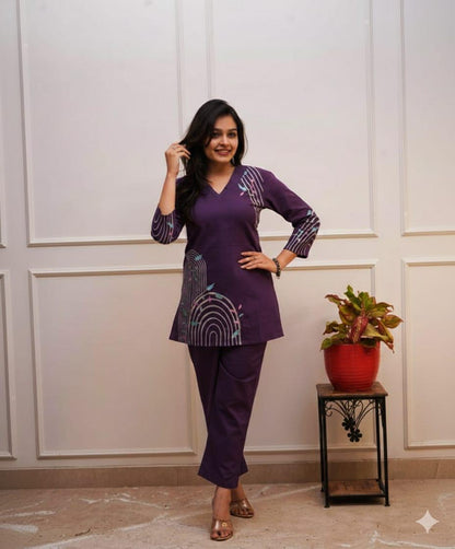 Cotton 60x60 Embroidered Co-Ord Set for Women
