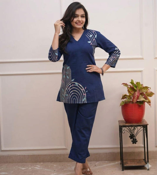 Cotton 60x60 Embroidered Co-Ord Set for Women