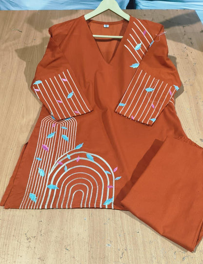 Cotton 60x60 Embroidered Co-Ord Set for Women