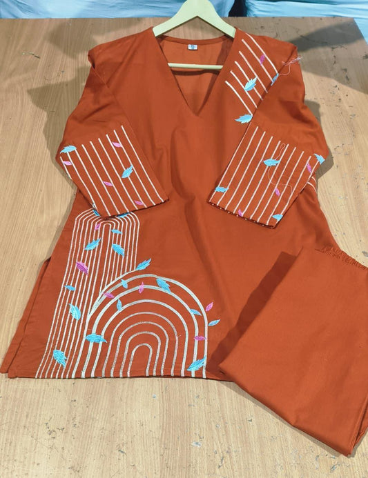 Cotton 60x60 Embroidered Co-Ord Set for Women