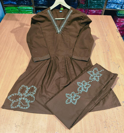 Cotton 60x60 Embroidered Co-Ord Set for Women