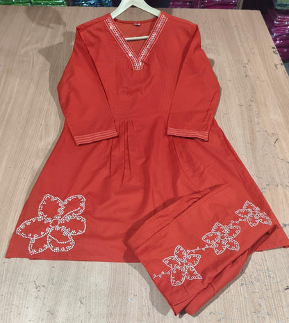 Cotton 60x60 Embroidered Co-Ord Set for Women