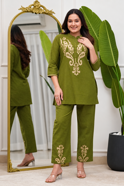 Cotton 60x60 Embroidered Co-Ord Set – Top & Pant