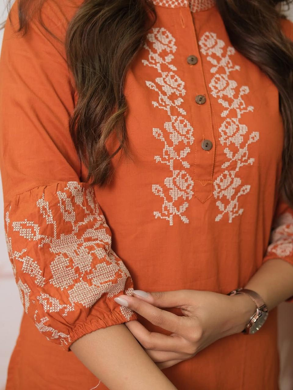 Cotton 60x60 Embroidered Co-Ord Set – Two-Piece Outfit