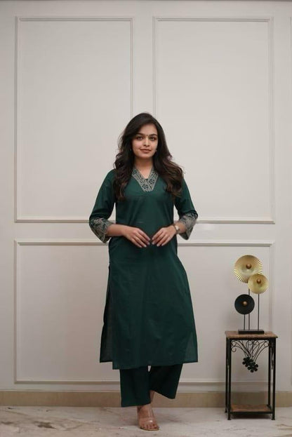 Cotton 60x60 Embroidered Co-Ord Set with Pocket & Pant