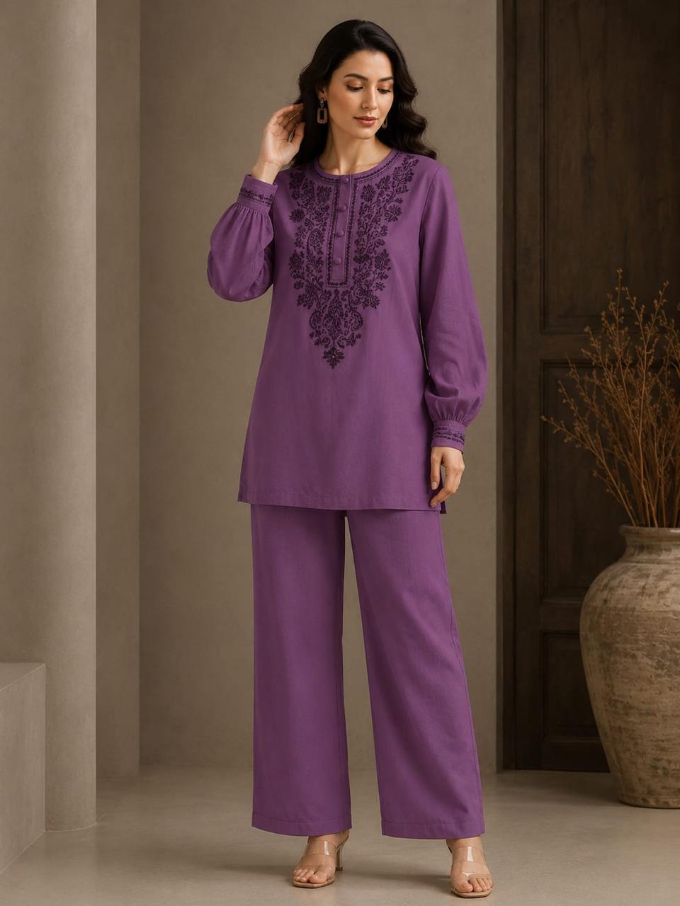 Cotton 60x60 Embroidered Co-Ord Set