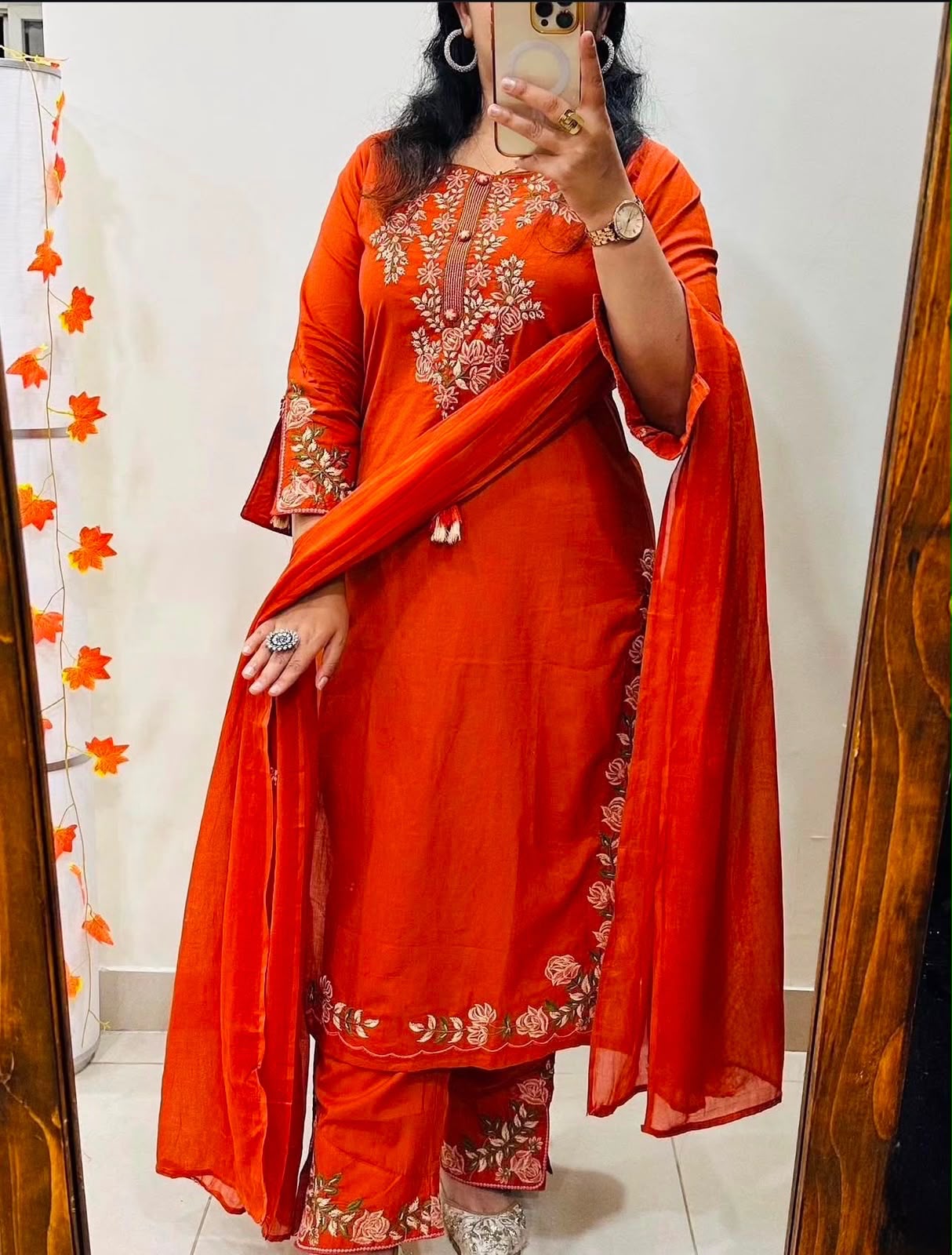 Cotton 60x60 Embroidered Kurti Pant & Dupatta Set