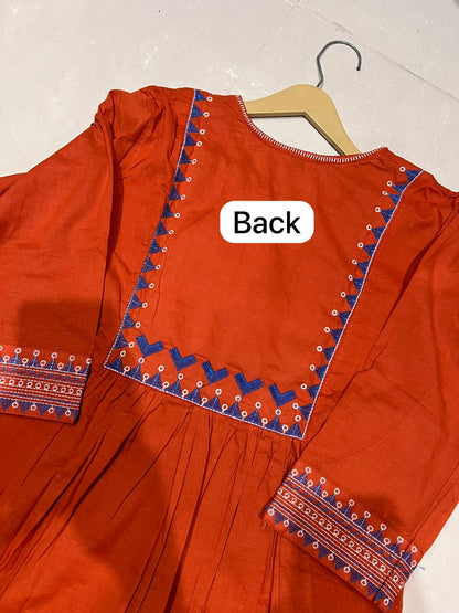 Cotton 60x60 Embroidered Kurti Pant Set with Pockets