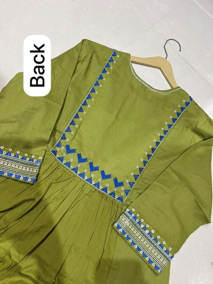 Cotton 60x60 Embroidered Kurti Pant Set with Pockets