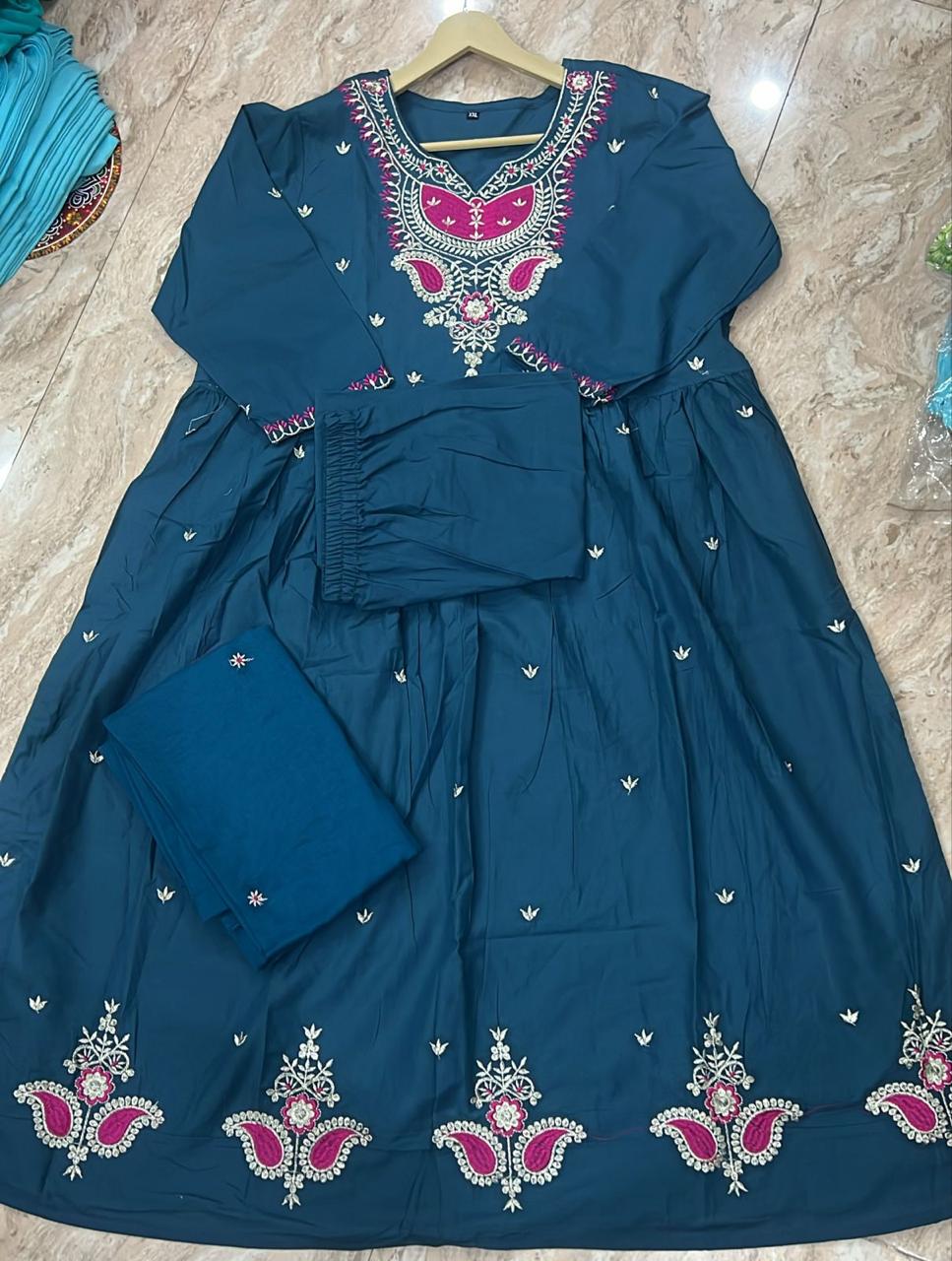 Cotton 60x60 Thread & Pintex Work Kurti Pant Dupatta Set