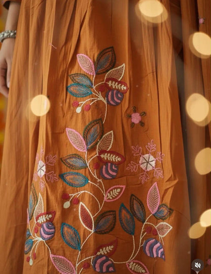Cotton A-Line Embroidered Suit Set with Pintex Kurta & Dupatta