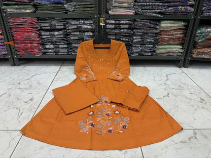 Cotton A-Line Embroidered Suit Set with Pintex Kurta & Dupatta