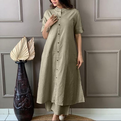 Cotton A-Line Kurti Co-Ord Set with Ankle Length Palazzo & Kantha Work