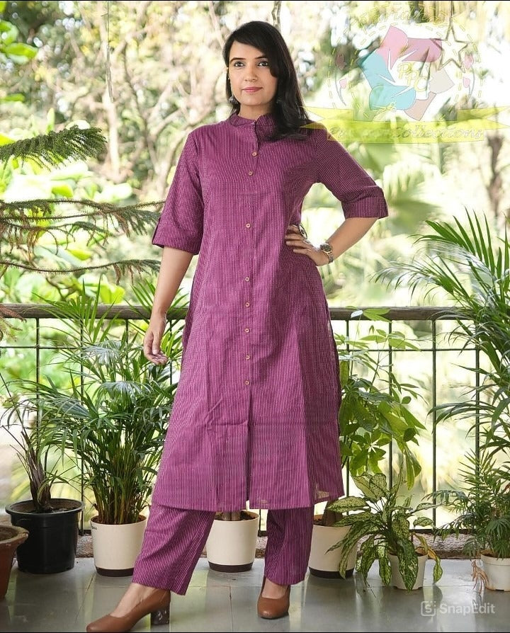 Cotton A-Line Kurti Co-Ord Set with Ankle Length Palazzo & Kantha Work