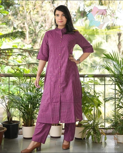 Cotton A-Line Kurti Co-Ord Set with Ankle Length Palazzo & Kantha Work