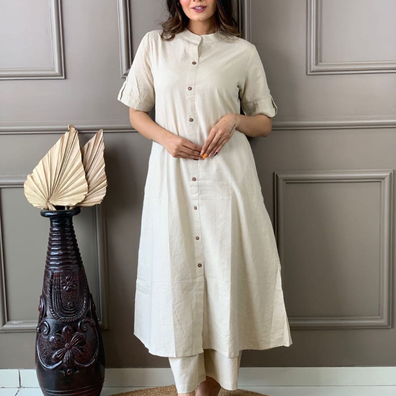 Cotton A-Line Kurti Co-Ord Set with Ankle Length Palazzo & Kantha Work