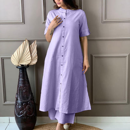 Cotton A-Line Kurti Co-Ord Set with Ankle Length Palazzo & Kantha Work