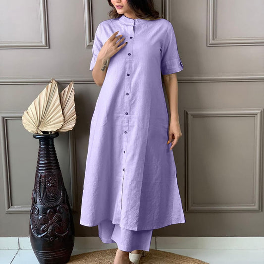 Cotton A-Line Kurti Co-Ord Set with Ankle Length Palazzo & Kantha Work