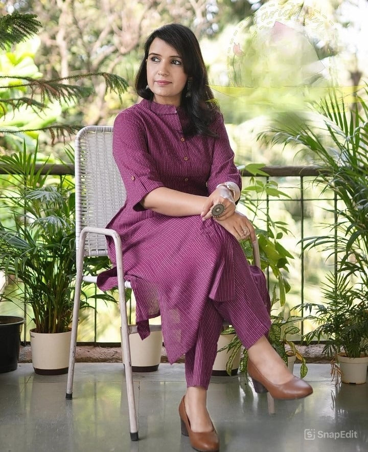 Cotton A-Line Kurti Co-Ord Set with Ankle Length Palazzo & Kantha Work